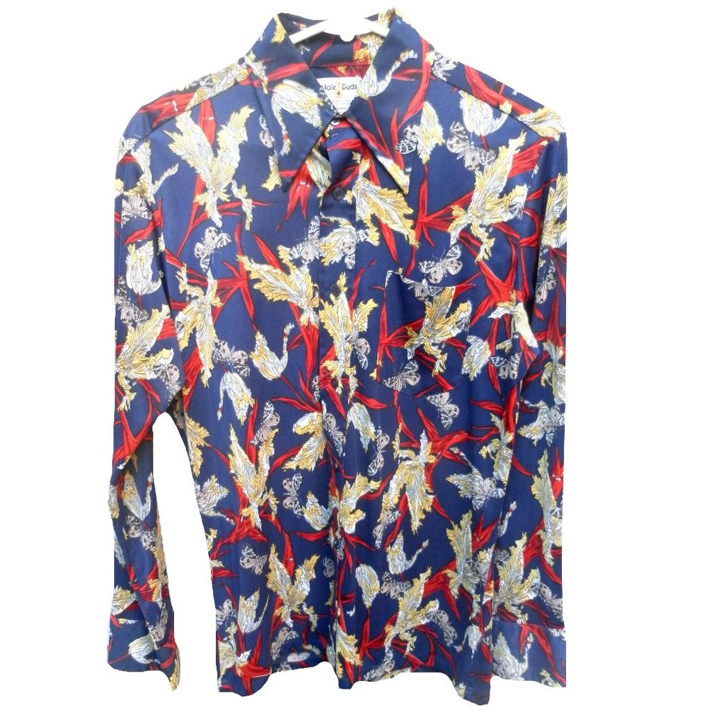 Vintage 70s floral colorful long sleeve button down shirt M